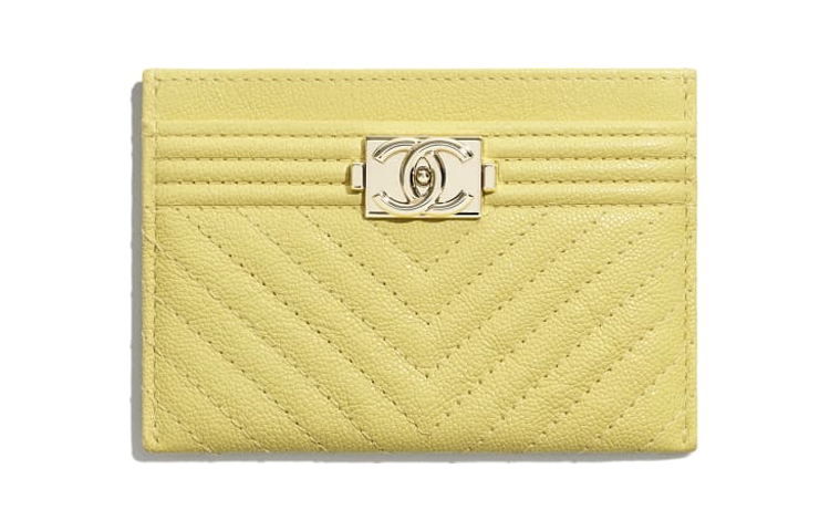 CHANEL Leboy Calfskin Card Holder Women's Yellow