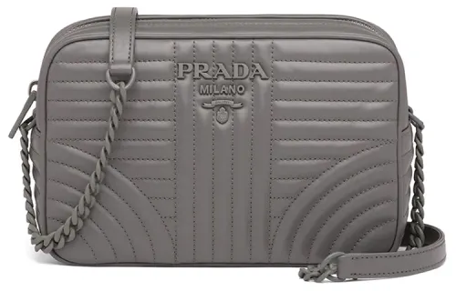 PRADA Diagramme Zip Closure Cow Leather Shoulder Bag Women's Dark Gray