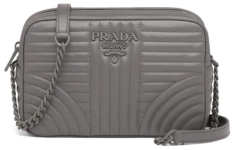 PRADA Diagramme Zip Closure Cow Leather Shoulder Bag Women's Dark Gray