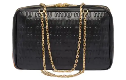MIU MIU Leather Bowling Bag, One Shoulder Handbag, Crossbody Bag Women's Black