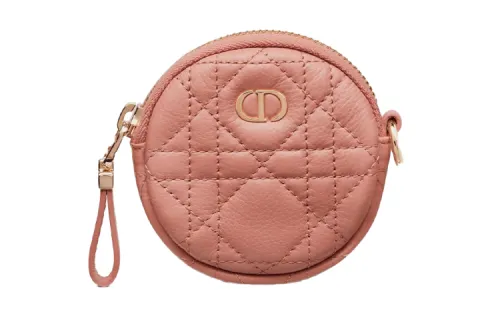 DIOR Cow Leather Clutch Coin Purse Women's Deep Nude