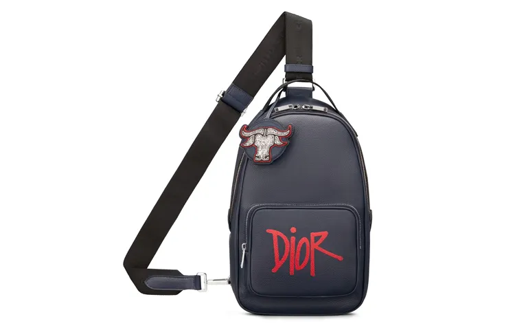 DIOR Shawn Collaboration Cow Leather Shoulder Bag, Crossbody Bag Regular Men's Marine Blue