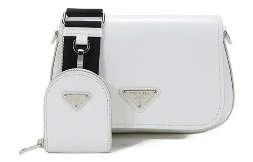 PRADA Saffiano Leather Crossbody Bag, Shoulder Bag Women's White