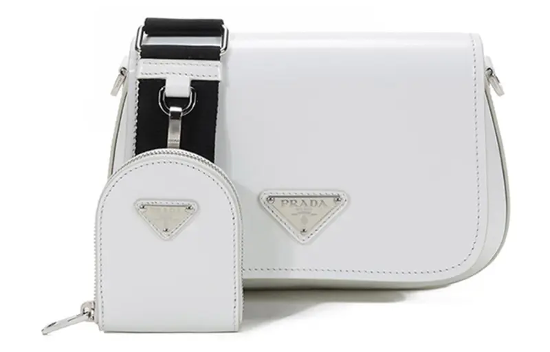 PRADA Saffiano Leather Crossbody Bag, Shoulder Bag Women's White