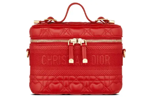 DIOR Wicker Pattern Sheepskin Makeup Bag Small Women's Red