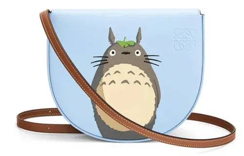 LOEWE Totoro Collaboration Heel Calfskin Crossbody Necklace Pouch Women's Light Blue, Candy