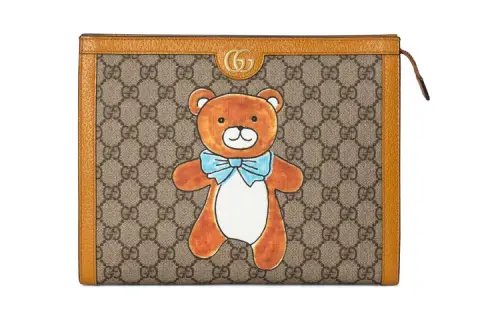 GUCCI KAI Collaboration Canvas With Leather Clutch Regular Unisex Ebony/Brown