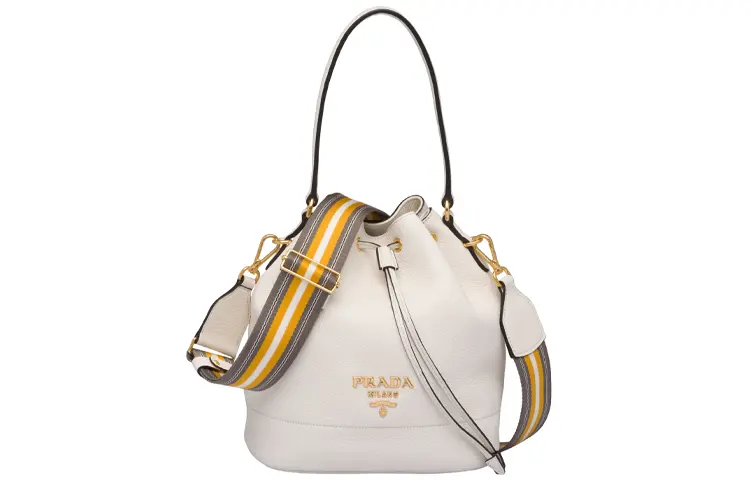 PRADA Saffiano Leather Bucket Bag, Handbag, Shoulder Bag, Crossbody Bag Women's White