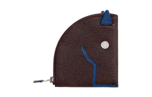 HERMES Mysore Goat Skin Coin Purse Women's Saddle Equipment Red/Electric Blue