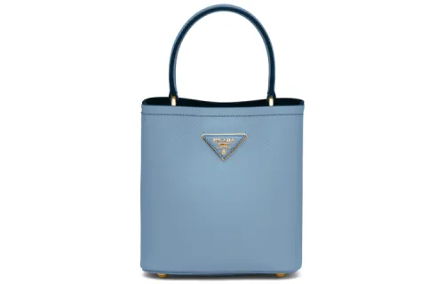 PRADA Panier Shoulder Bag Cow Leather Handbag Women's Interstellar Blue
