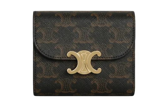 CELINE Triomphe Triumph Gate Canvas Wallet Small Women's Tawny