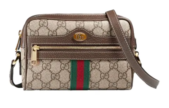 GUCCI Ophidia Canvas With Leather Camera Bag, Crossbody Bag, Shoulder Bag Mini Unisex Beige & Ebony