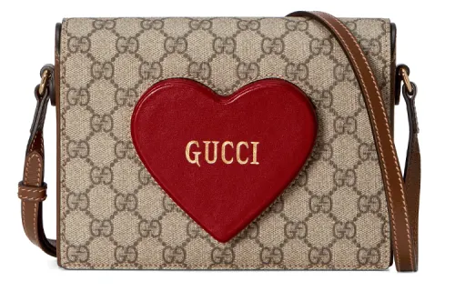 GUCCI Valentine's Day Collection Canvas With Leather Messenger Bag Shoulder Bag, Crossbody Bag Mini Women's