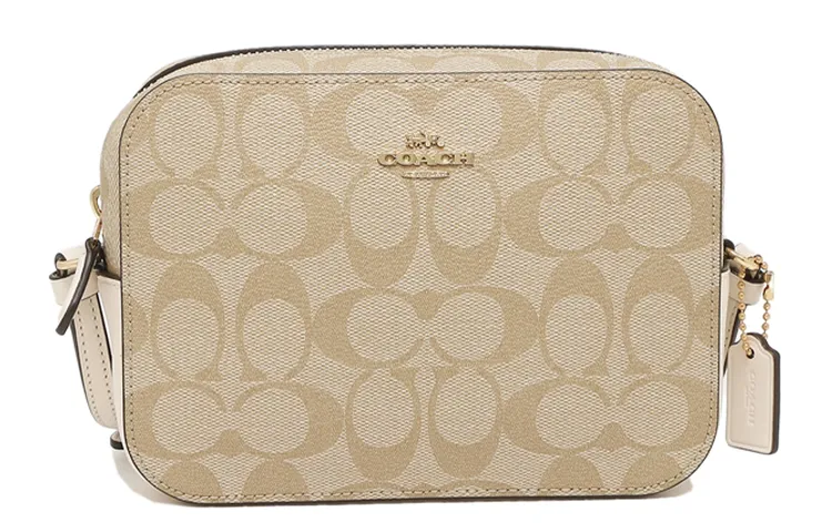 COACH Camera Coated Canvas With Leather Camera Bag, Crossbody Bag Shoulder Bags Women's White & Khaki