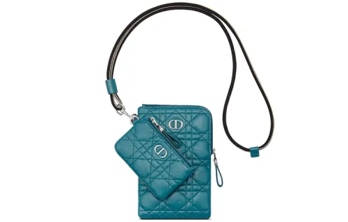 DIOR Zip Closure Cow Leather One Shoulder Crossbody Clutch Women's Deep Sea Blue