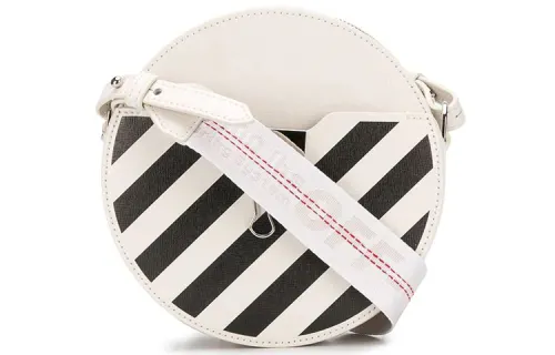OFF-WHITE Diag stripe print round zipper leather shoulder crossbody bag regular unisex off-white