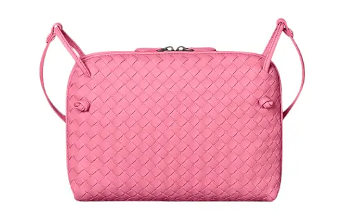 Bottega Veneta Hand Woven Lambskin Shoulder Bag Women's Pink