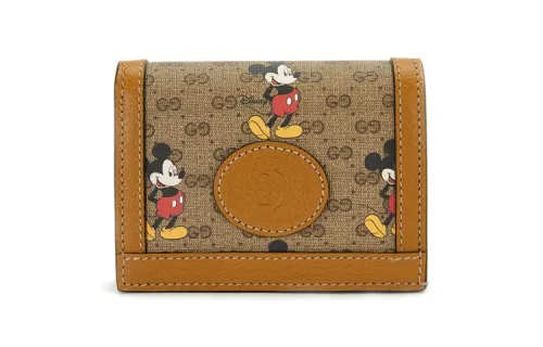 GUCCI Disney, Collaboration Canvas With Leather Wallet, Card Holder Regular Unisex Beige/Ebony/Brown