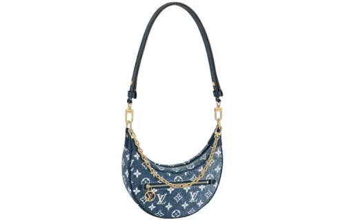 LOUIS VUITTON Loop Baguette Handbag Denim Jacquard Navy Blue