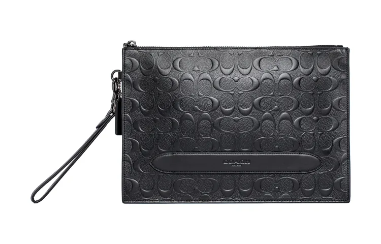 COACH Pouch Leather Document Bag, Briefcase, Wrist Bag, Clutch, Handbag Large Men's Black