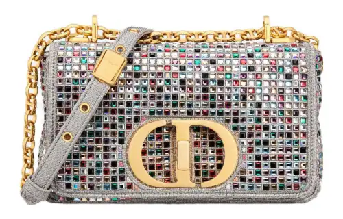 DIOR Caro Multicolor Crystal Embroidery Clutch, Portable Crossbody Bag, Shoulder Bag Women's Silver