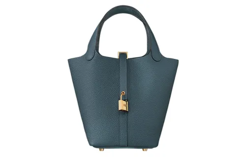 HERMES Picotin Lock Clemence Bullock Leather Basket Bag, Bucket Bag, Handbag 18 Women's Y7 Bleu Orage Hurricane Blue
