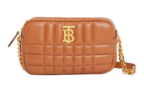 Burberry Quilted Leather Mini Lola Camera Bag Maple Brown/Gold tone
