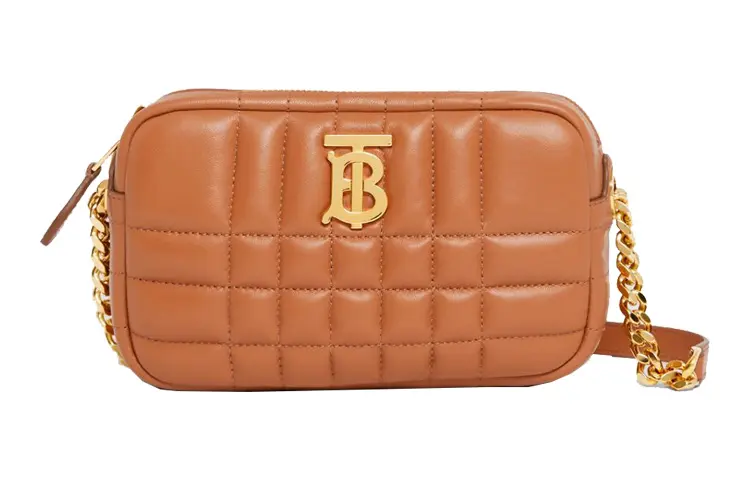 Burberry Quilted Leather Mini Lola Camera Bag Maple Brown/Gold tone