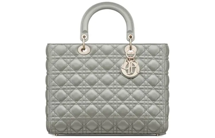 DIOR Lady Dior Cow Leather Handbag Large Women's Green