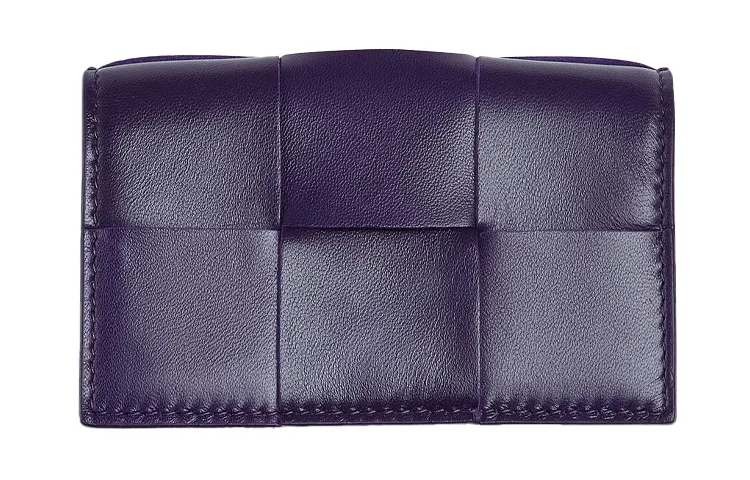 Bottega Veneta Woven Leather Card Holder Women's Purple