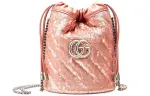 GUCCI Marmont Quilted Sequined Silk With Leather Bucket Bag, Shoulder Bag, Crossbody Bag Mini Women's Light Pink