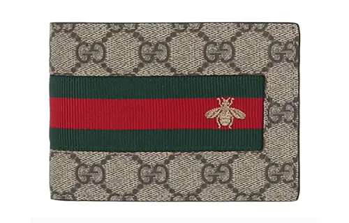 GUCCI Canvas With Leather Wallet Men's Ebony/Brown/Beige