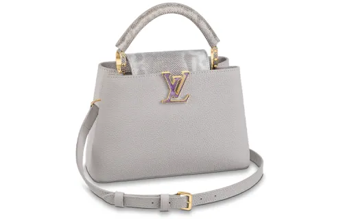 LOUIS VUITTON Capucines Water Snake Skin Capison Handbag Women's Gray