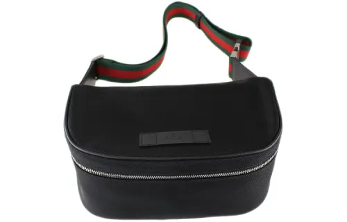 GUCCI Leather Canvas With Leather Canvas Bag, Sling Bag, Shoulder Bag, Crossbody Bag, Fanny Pack Unisex Black