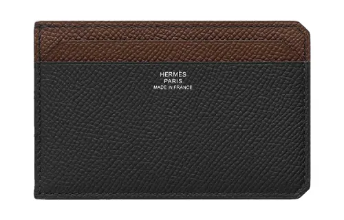 HERMES City Epsom Leather Card Holder, Wallet Men's Black/Chocolate/Gold