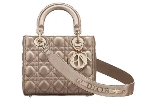 DIOR Lady Dior Cow Leather Handbag One Shoulder Handbag Small Women's Gold