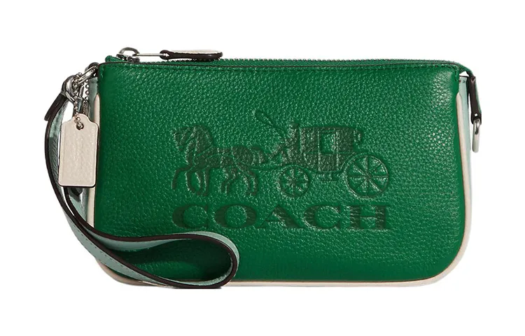 COACH Leather Pochette, Shoulder Bag, Wrist Bag Small Women's Green