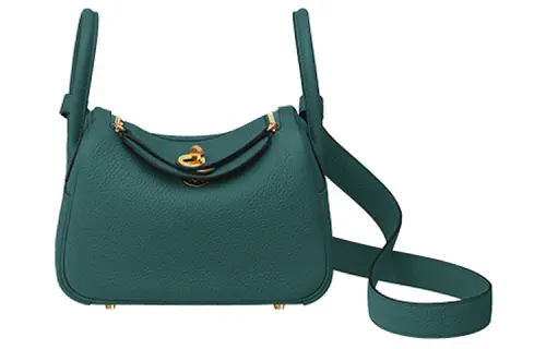 HERMES Lindy Taurillon Clemence Cow Leather Handbag 19 Women's 60 VertCypress Cypress Green