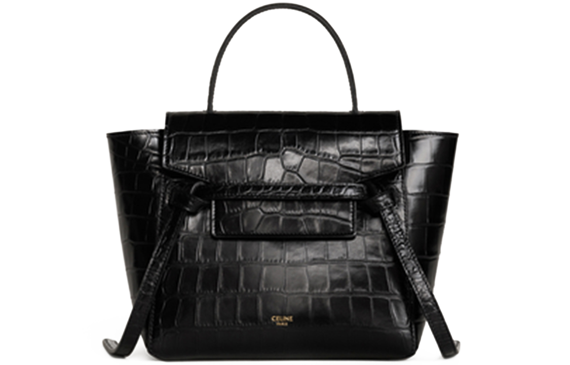 CELINE Belt Cow Leather Handbag Women's Black
