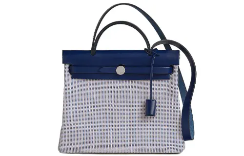 HERMES Herbag Zip Viking Quadrille Canvas And Hunter Cow Leather Shoulder Bag, Crossbody Bag, Handbag 31 Unisex