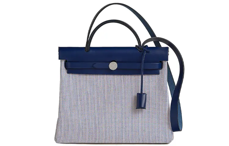 HERMES Herbag Zip Viking Quadrille Canvas And Hunter Cow Leather Shoulder Bag, Crossbody Bag, Handbag 31 Unisex