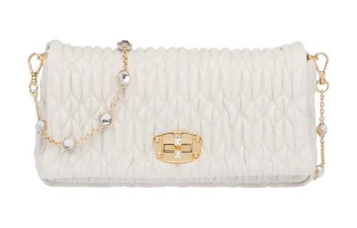 MIU MIU CRYSTAL Cloquet Layered Lambskin Handheld Crossbody Bag, Shoulder Bag Women's White