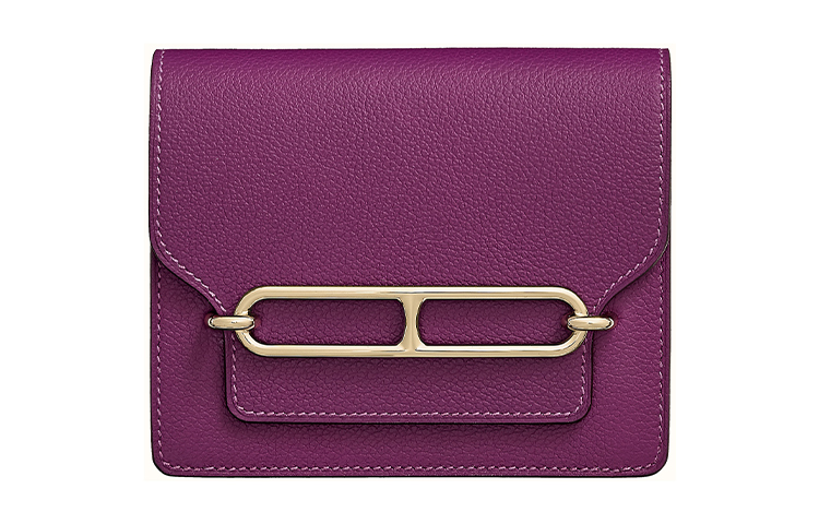 HERMES Roulis Light Gold Buckle Evercolor Calfskin Pig Nose Clutch Coin Purse Women's Silver Lotus Purple