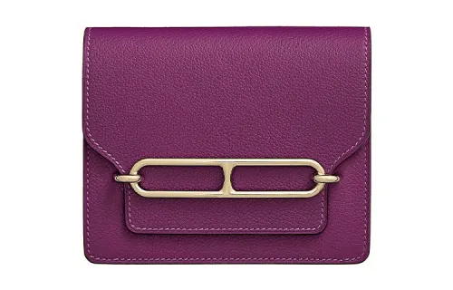 HERMES Roulis Light Gold Buckle Evercolor Calfskin Pig Nose Clutch Coin Purse Women's Silver Lotus Purple