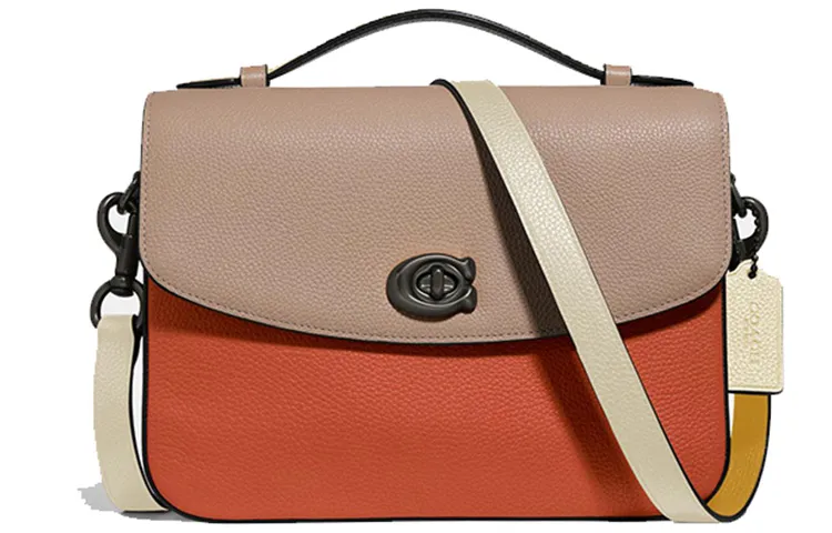 COACH Cassie Leather Messenger Bag, Shoulder Bag, Crossbody Bag Handbags Medium Women's Ginger Yellow & Orange Red