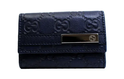 GUCCI Leather Key Pouch Men's Dark Blue