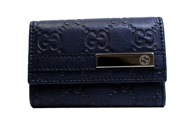 GUCCI Leather Key Pouch Men's Dark Blue
