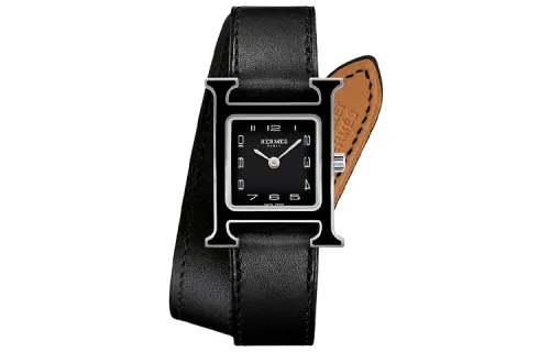 HERMES Heure H Collection Wrist Watches Quartz Movement Calfskin Strap Black Dial Women's Watch W044937WW00