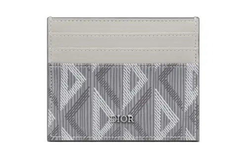 DIOR Smooth Cow Leather, Cotton, Gray Canvas Card Holder Card Holder Men's Gray