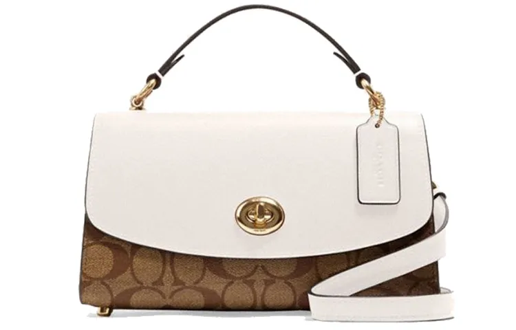 COACH Tilly Leather Handbag, Shoulder Bag, Crossbody Bag Small Women's White & Dark Brown